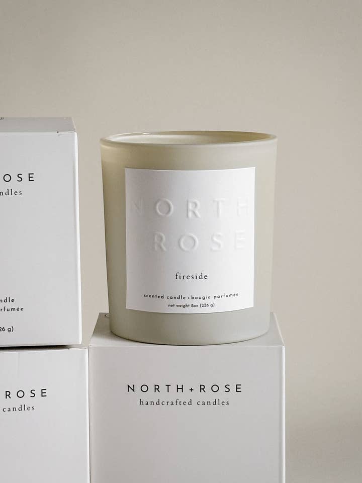Fireside - 8oz Scented 100% Soy Wax Candle with Wood Wick for wholesale by North + Rose