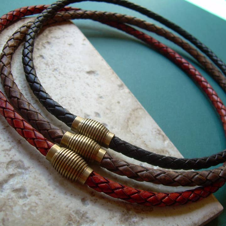 Urban Survival Gear USA - Wholesale Jewelry - Men's - Magnetic Clasp Braided Leather Necklace, Leather Necklace, Mens Necklace, Mens Jewelry, Mens Gift, Gift for Him, Leather Jewelry, His