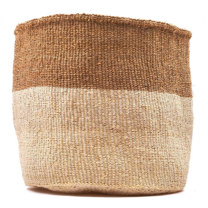 Natural CHAMA: Khaki & White Colour Block Storage Basket | Plant Pot Cover | Desk Tidy | Blanket Storage for wholesale on Faire
