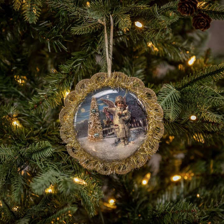 Ragon House - Wholesale Ornament - GRACE ANGEL ORNAMENT W/ TINSEL BORDER