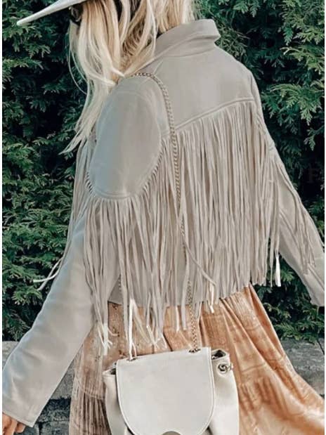 UNISHE - Wholesale Jacket - Women's - Long Sleeve Faux Suede Tassel Jacket TOPW1777