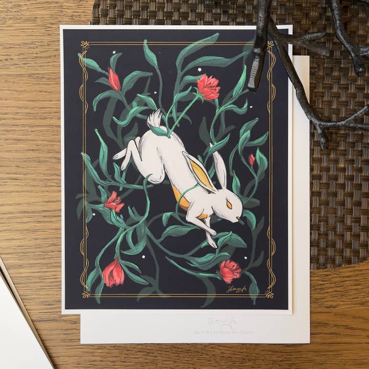 Impression florale de lapin | Galerie d'art mural pour la vente par Art By Shennifr