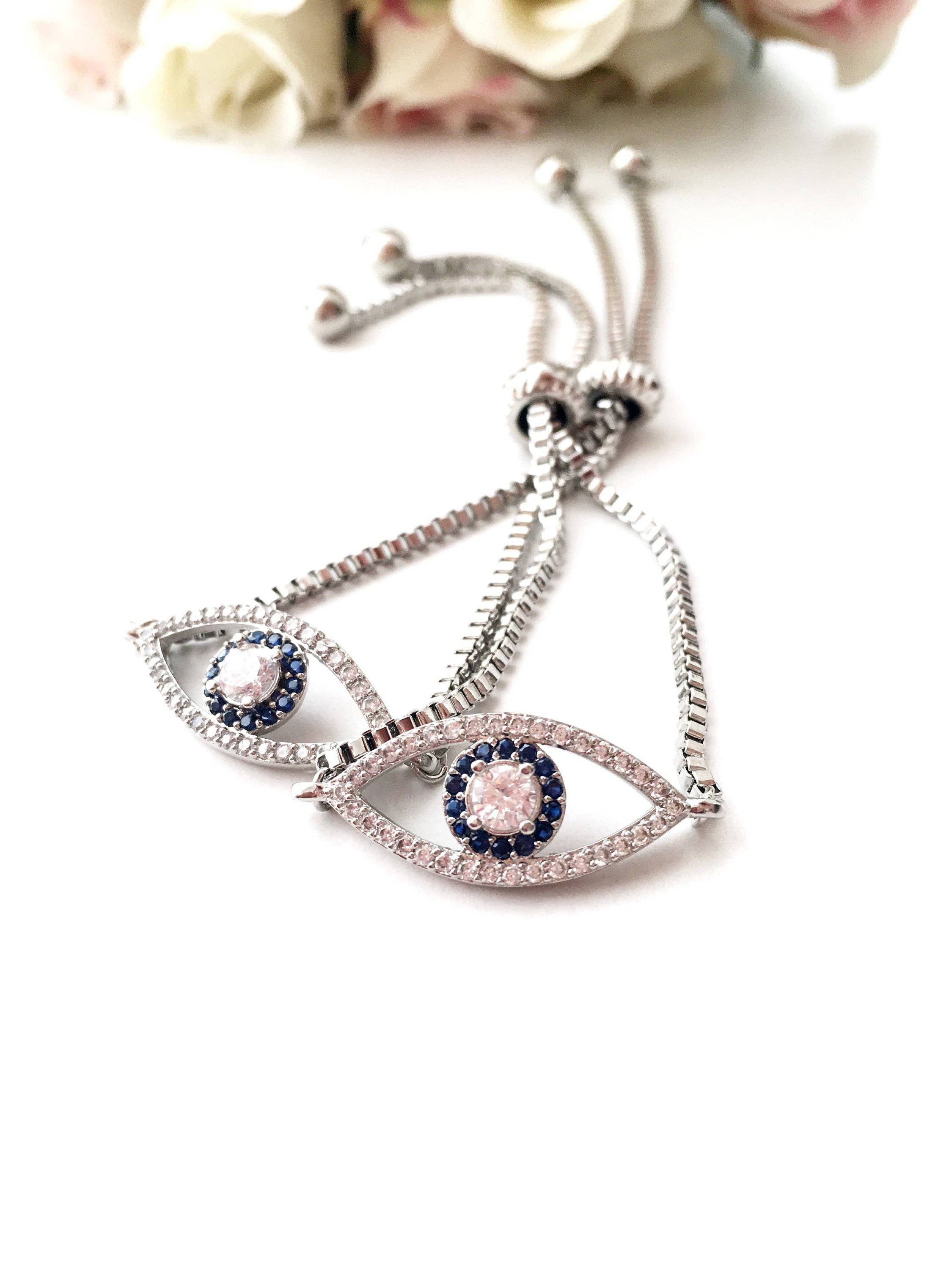 Evileyefavor - Vendita all'ingrosso Parure di gioielli - Set di bracciali in argento malocchio, bracciale rigido, braccialetto baguette, ciondolo angelo6