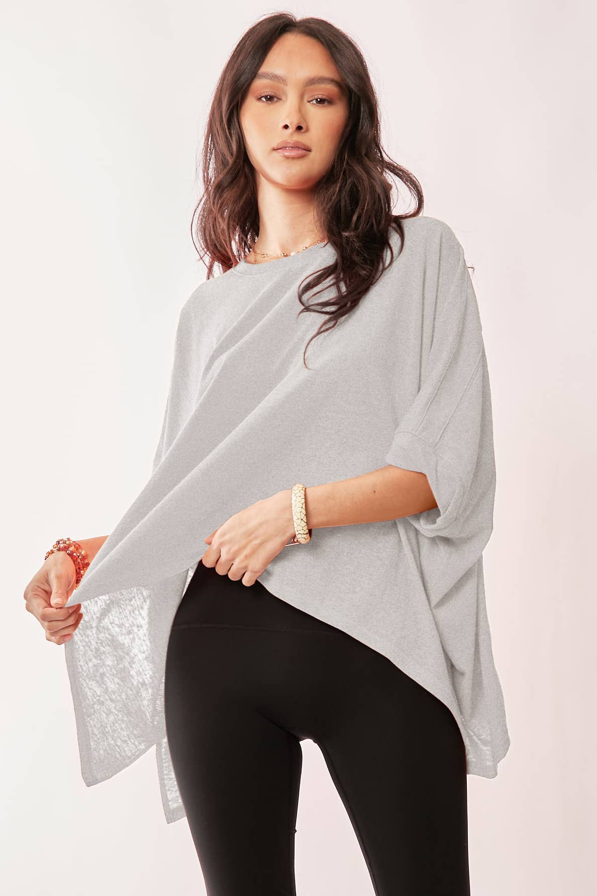 Davi & Dani - Wholesale Lounge Top - Women's - SOLID DROP SHOULDERS BATWING SLEEVE SIDE SLIT TOP8