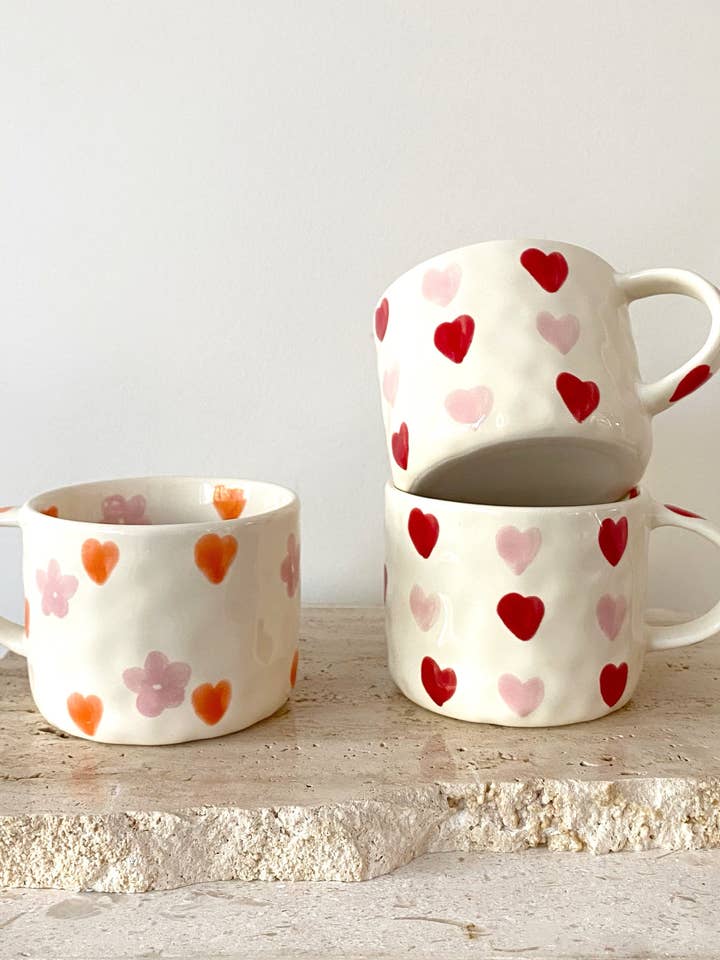 Hearts Hand Painted Coffee Mugs for wholesale by Aztec House