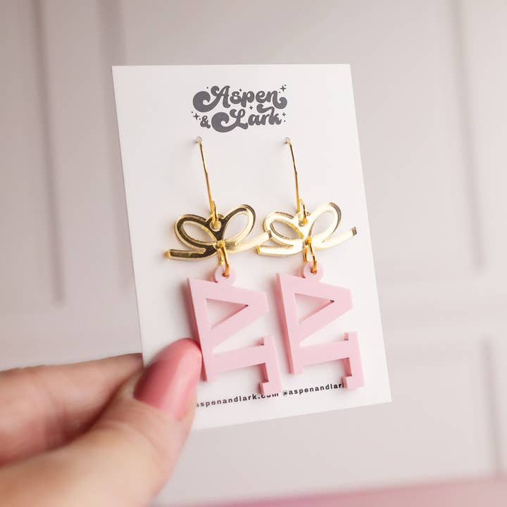 Aspen and Lark - Wholesale Dangle Earrings - Sorority Bow Letter Earrings6