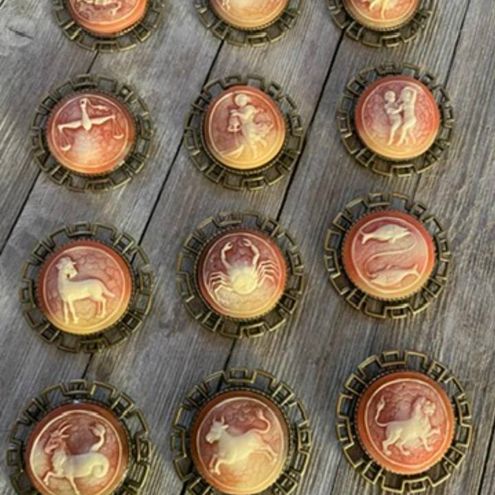 Savannah Hoffman Designs Artisan Jewelry - Wholesale Lapel Pin/Button - Vintage Zodiac Cameo Pins-Fashion/Gift/Metaphysical/Museum3