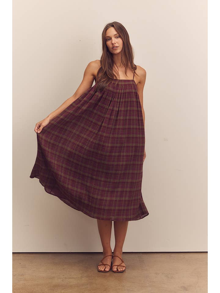 Berry Pleated knee cami dress for wholesale on Faire
