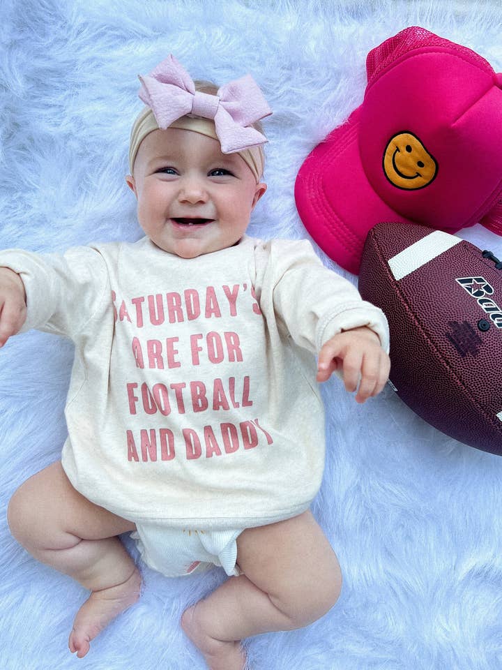 Game Day Toddler Shirt | On Saturdays We Watch Football With Daddy | Fall Baby Girl Clothes | Oversized Baby Sweater | Kids Fall Sweater for wholesale by Little Mama Made It