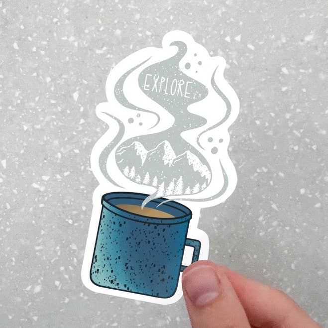 Udforsk Camping Mug Sticker | Vandtæt Vinyl Decal for engroshandel hos Melan Craft Co