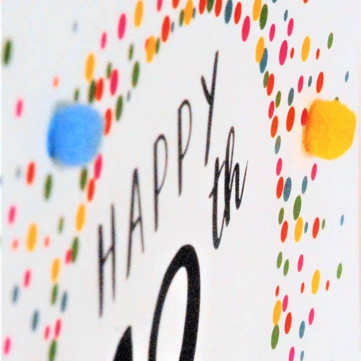 Claire Giles Ltd – wholesale Birthday card – Birthday Card, Dotty 18, 18th, Embellished with colourful pompoms3