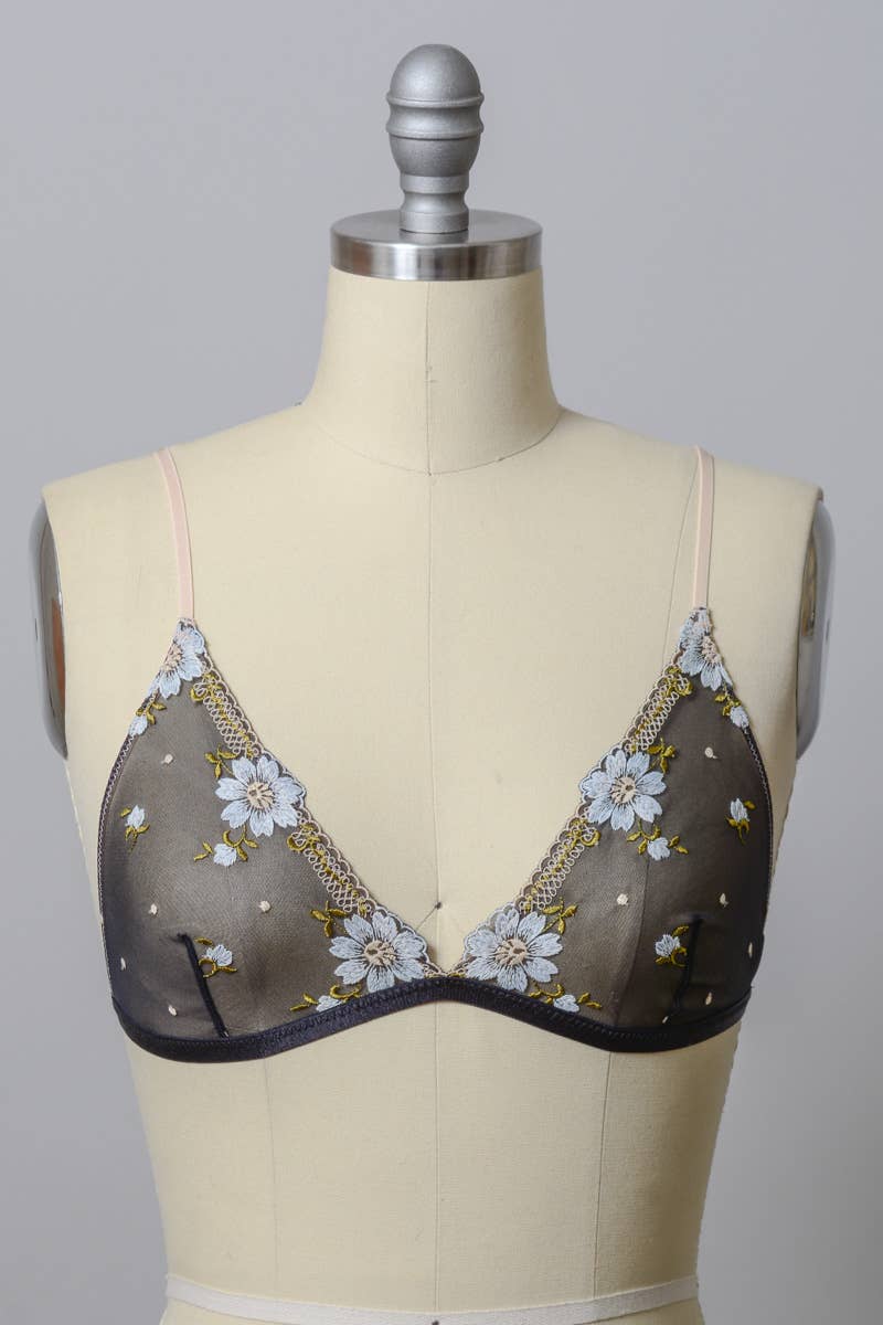 Leto Accessories - Wholesale Bralette - Women's - Daisy Embroidered Mesh Bralette 🌼0
