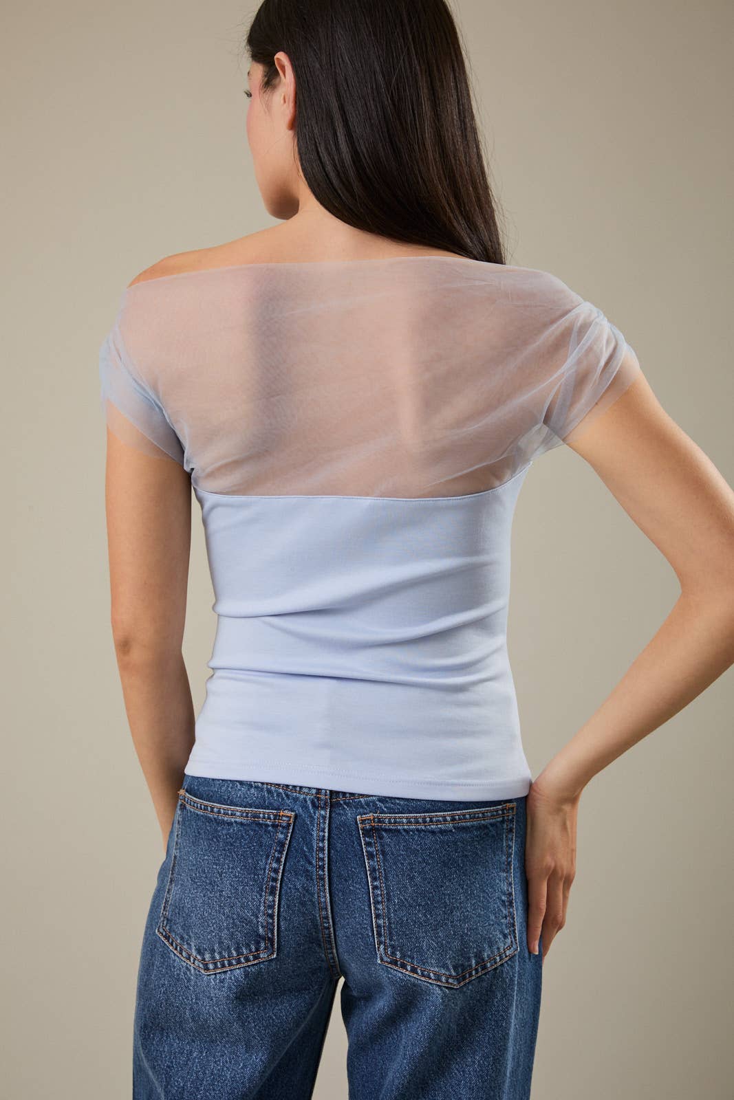 Sunday Edition - Wholesale Blouse - Women's - MESH & PONTI MIX DRAPE TOP2
