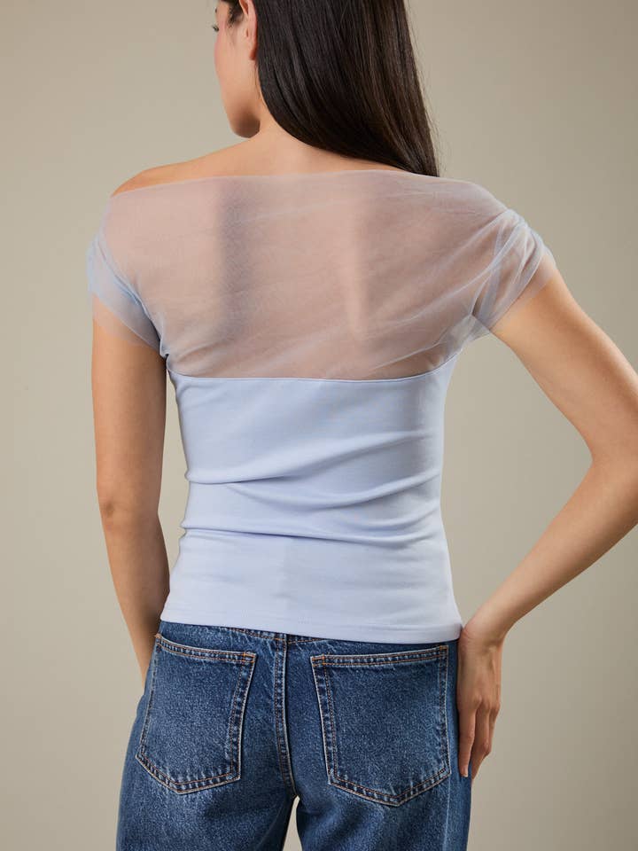 Sunday Edition - Wholesale Blouse - Women's - MESH & PONTI MIX DRAPE TOP2