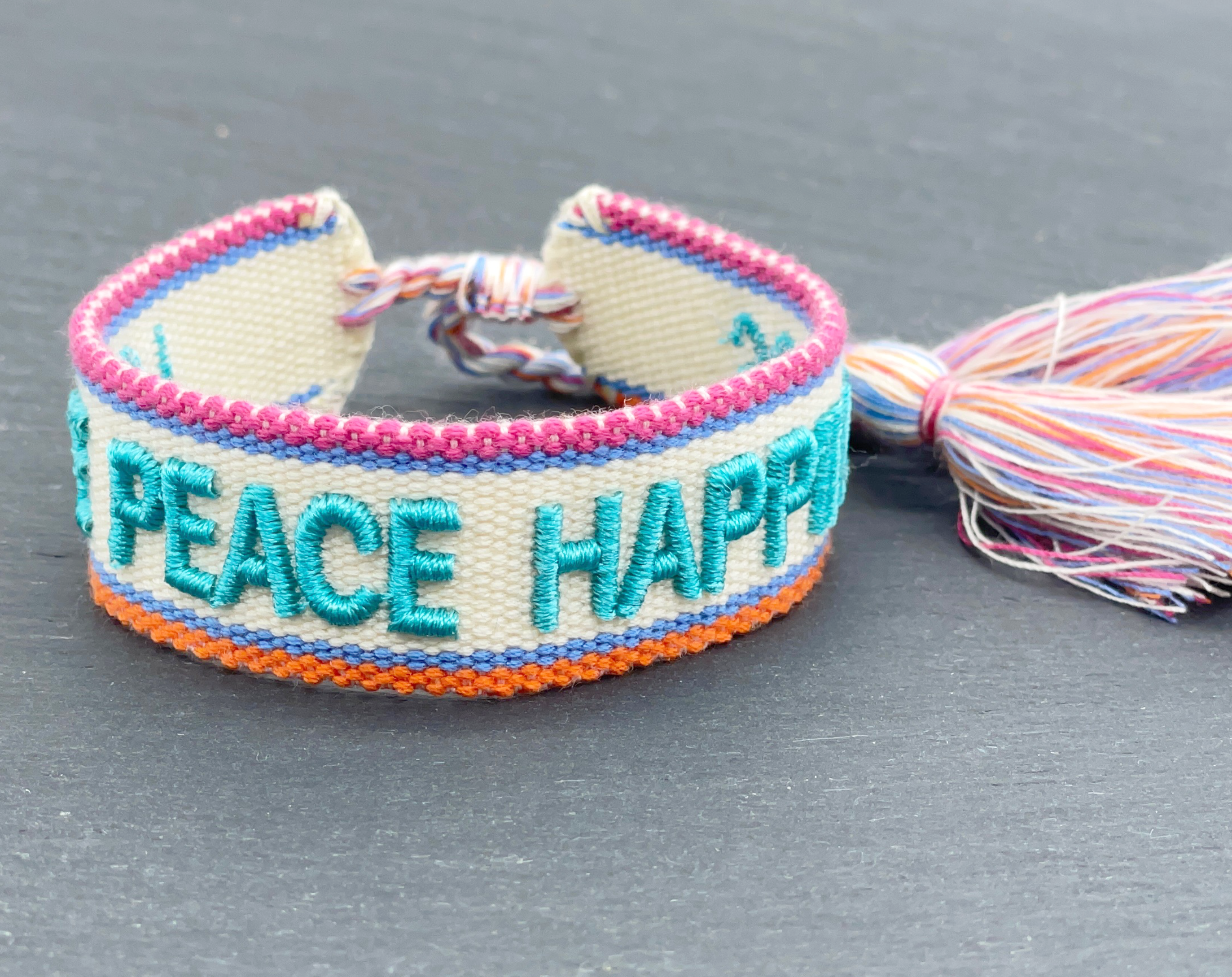 Parsley & Pepper - Wholesale Woven/Braided Bracelet - LOVE PEACE HAPPINESS statement bracelet woven, embroidered3