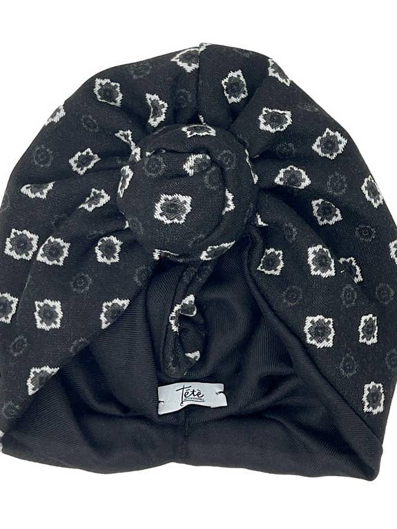 Schwarz-grau gemusterter Wollturban für den Großhandel von Tétè Accessories