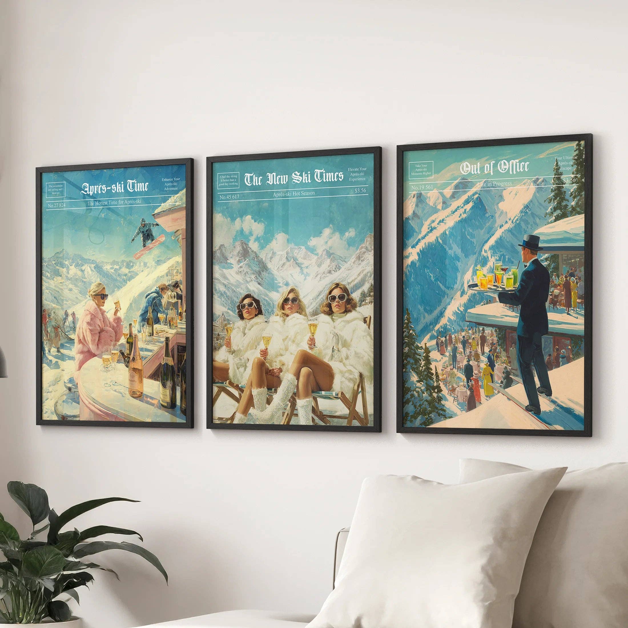 PrintSets.com - Wholesale Gallery Wall Set - Winter Ski Resort Wall Art Set. Alpine Après Ski Newspaper2