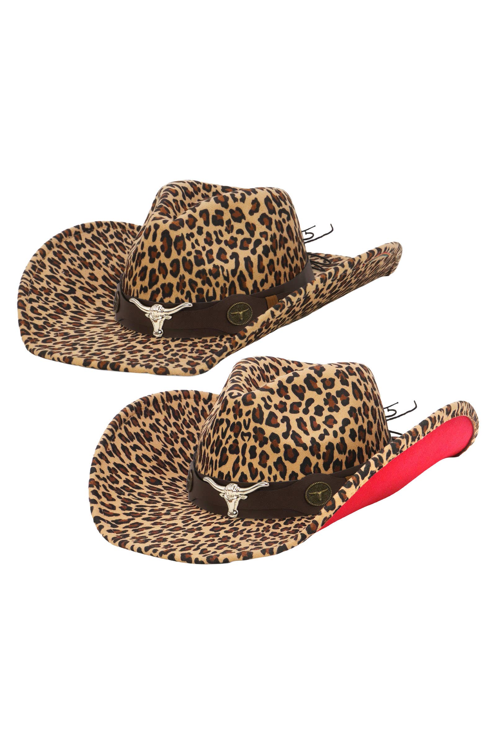 Cap Zone - Wholesale Cowboy Hat - Women's - Brown Longhorn Faux Leopard Felt Cowboy Hat8