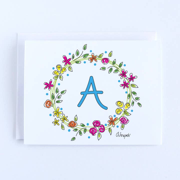 Ensemble de cartes-notes personnalisé avec couronne de fleurs lumineuses initiale pour la vente par Debbie Vinyard
