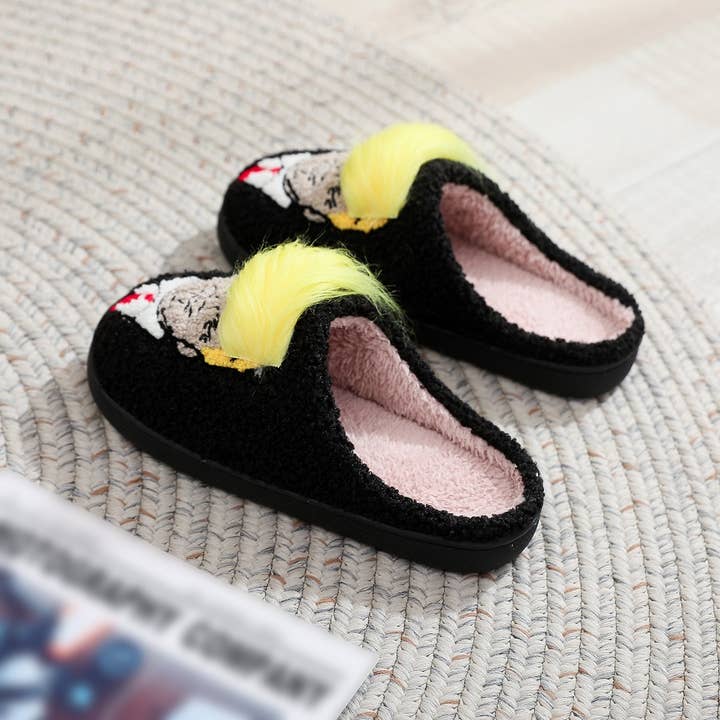 Black CREATIVE YELLOW HAIR FUN COTTON SLIPPERS_CWSHS0862 for wholesale on Faire