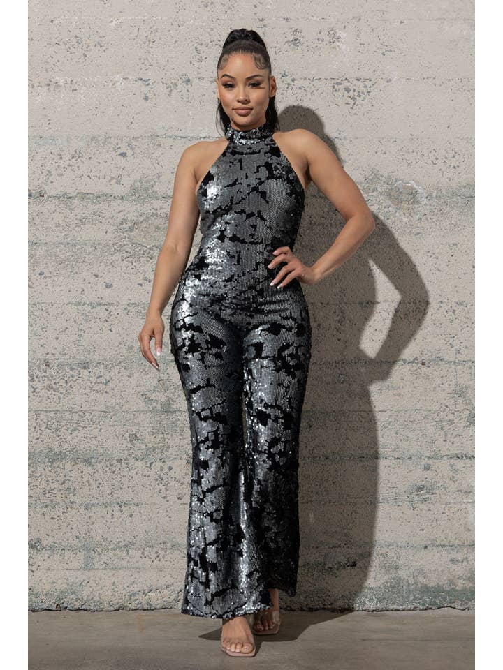 Melrose with Love - Wholesale Jumpsuit - Women's - BELL BOTTOM STRETCHY VELVET SEQUINS JUMPSUIT8