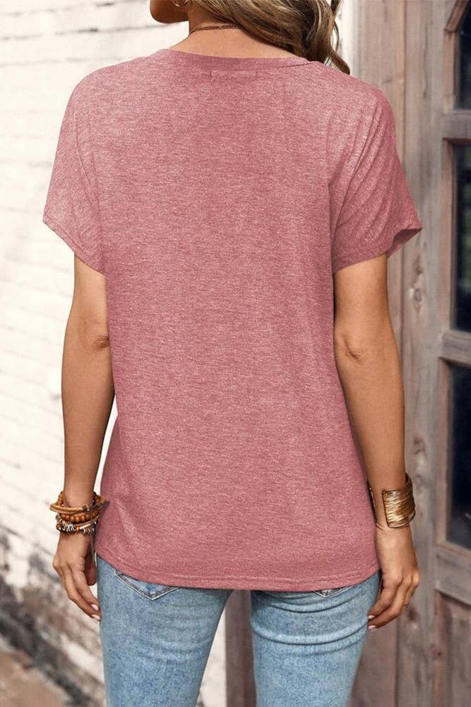 UNISHE - Wholesale T-shirt – women's - Summer Button Up V-neck Plain Short Sleeves Top ZK128414