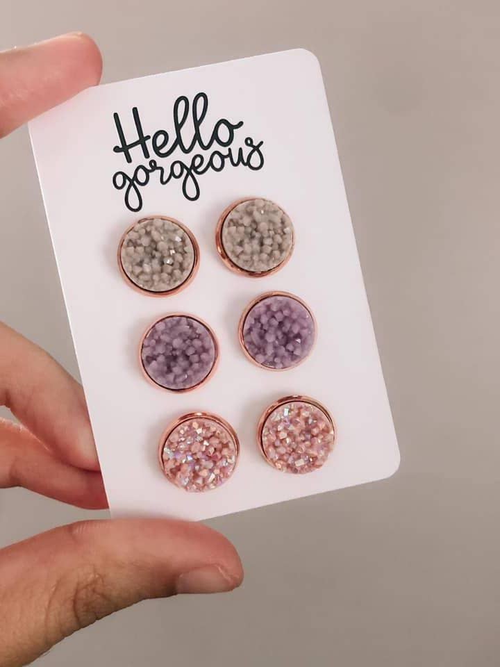 Neutral Cool Druzy Stud Earring Set | Everyday Jewelry for wholesale by threefourteen