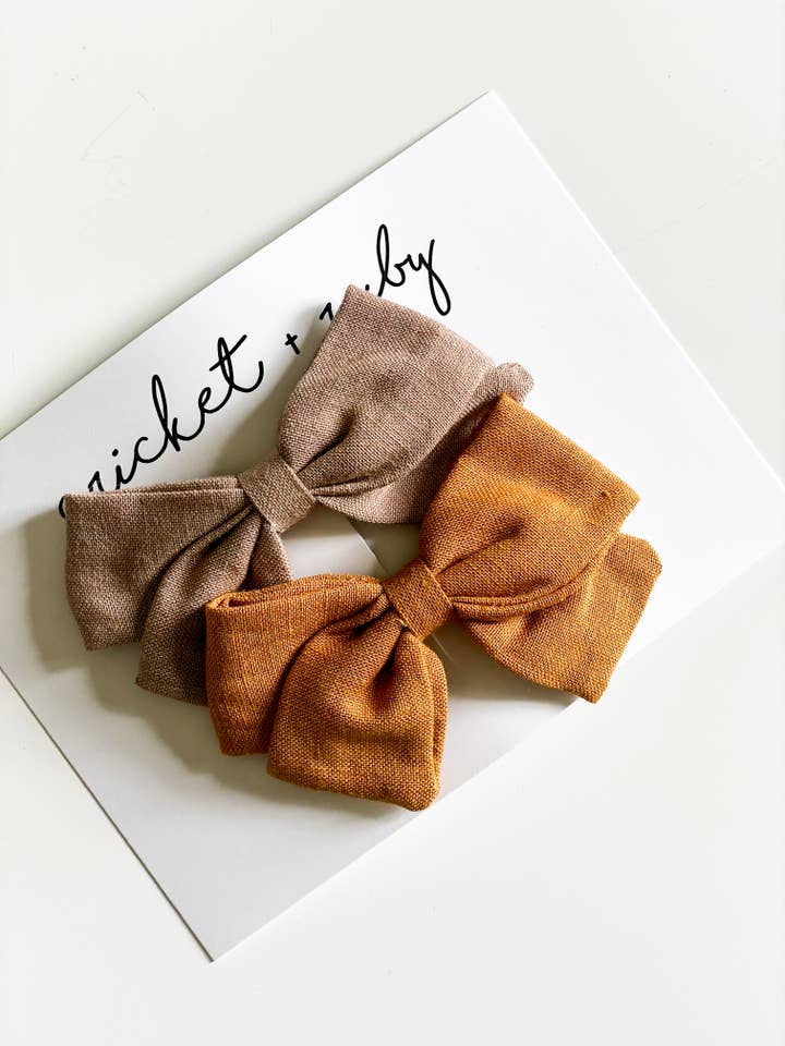 Linen Bow Clip | Sand & Mustard - 2 pack for wholesale by Cricket and Ruby