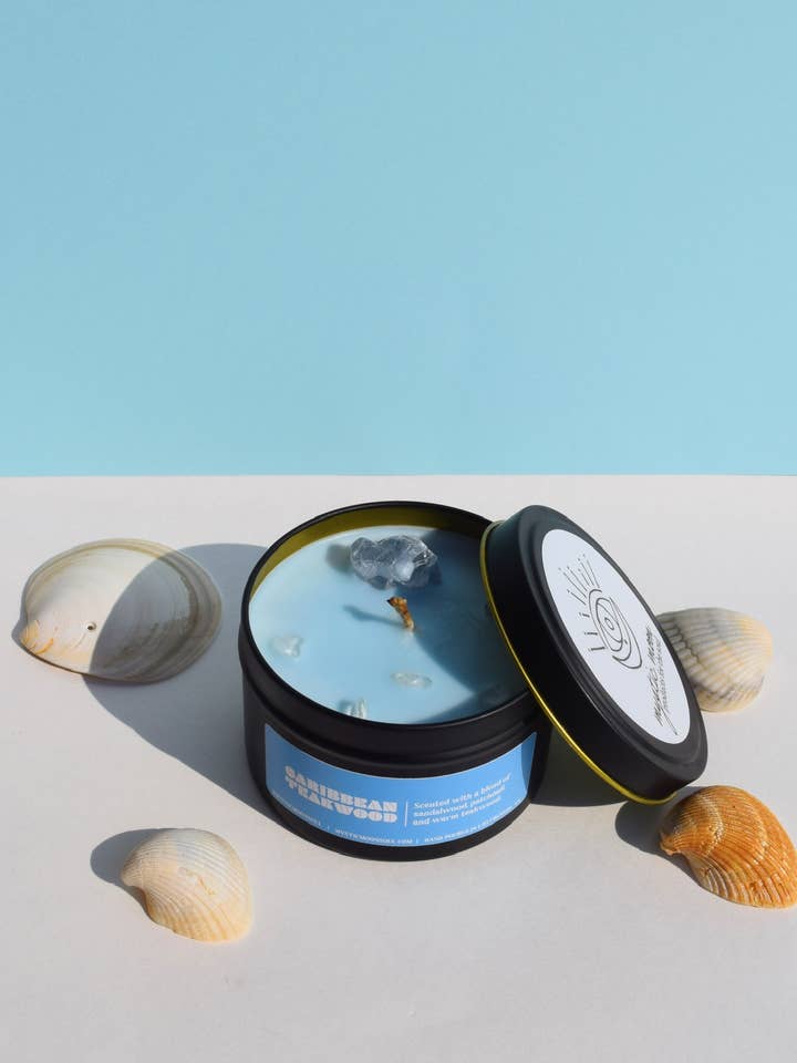 Caribbean Teakwood Crystal Candle for wholesale by Mystic Moon Products for the Soul