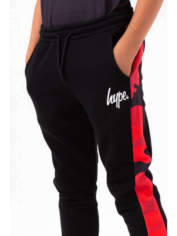 HYPE BOYS RED CAMO PANEL SCRIPT JOGGERS for wholesale on Faire