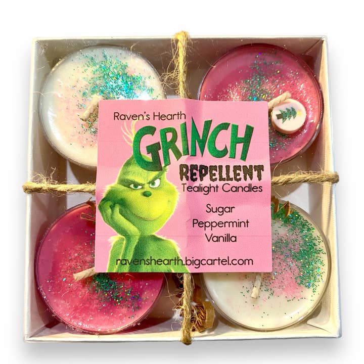 Raven’s Hearth - Wholesale Jar/Filled Candle - Grinch Repellent Candle | Peppermint Vanilla Scent | 4 oz