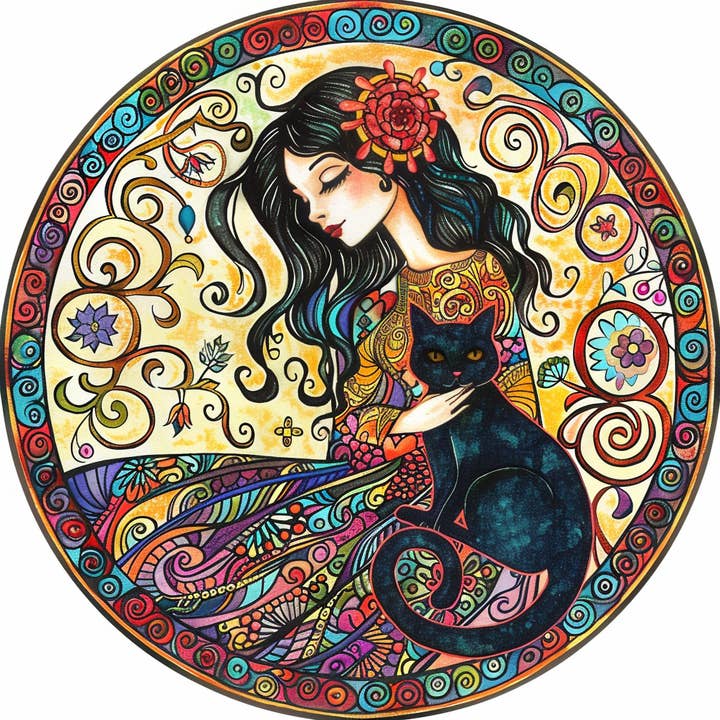 Black Cats and Goddesses Tambourine and Ribbon Wall Art for wholesale by Bodhi Leaf Market