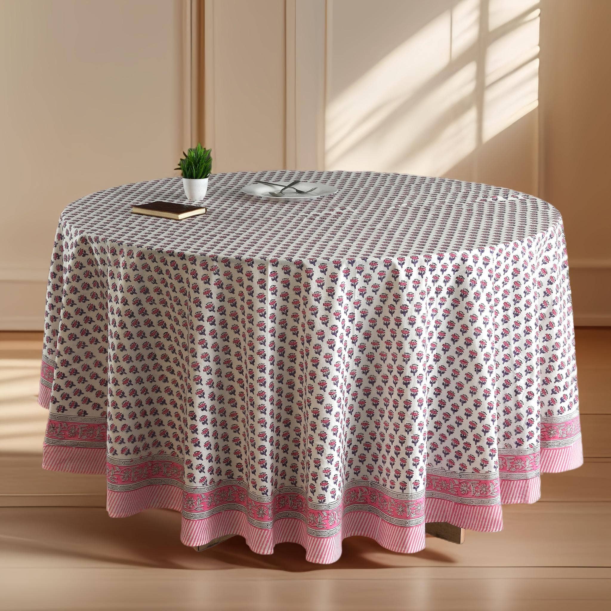 Cotton Print Club - Wholesale Tablecloth - Round Block Print Tablecloth – Pink Sapphire4