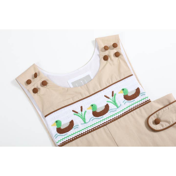 Lil Cactus - Wholesale Overalls - Baby - Light Brown Mallard Smocked Overalls2