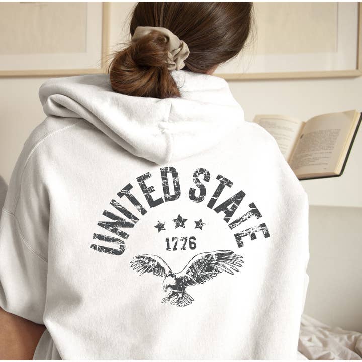 UNITED STATE Unisex Front Back Graphic Sponge Fleece Hoodi for wholesale by Shamaim