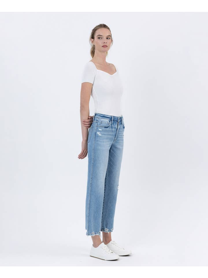 BOATLOAD HIGH RISE DISTRESSED HEM CROP STRAIGHT JEANS F6039 for wholesale on Faire