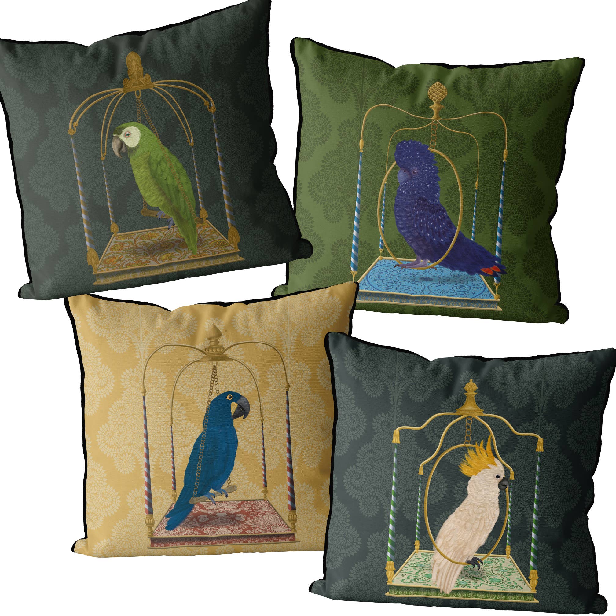 FabFunky Ltd - Wholesale Throw/Decorative Pillow - Blue cockatoo on swing Tropical bird Pillow outdoor cushion6