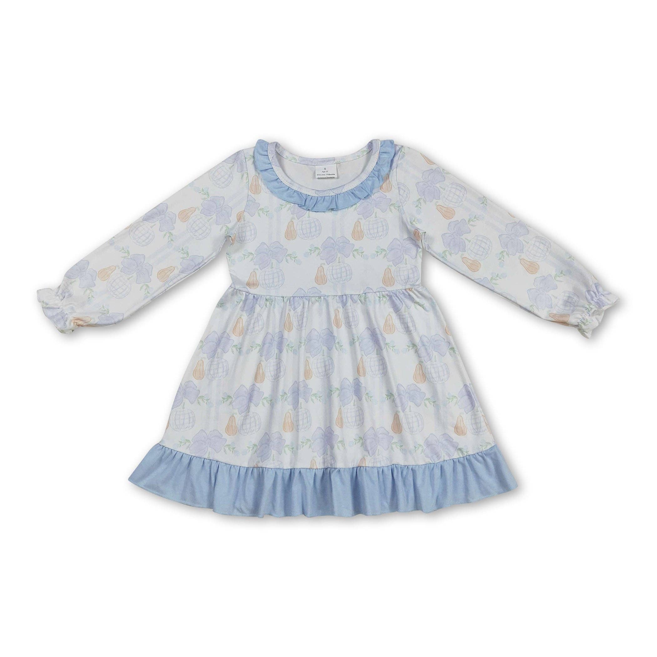 Yawoo Garments - Vente Robe – enfant - Robes d'automne pour filles avec citrouille à nœud volant bleu clair0