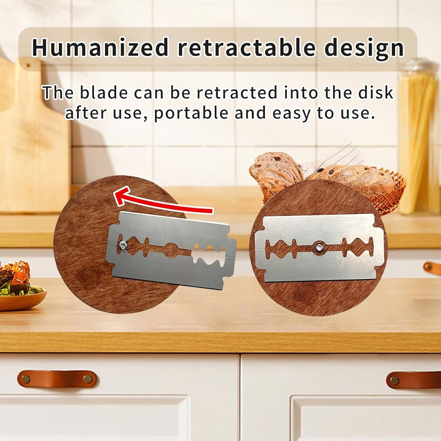 VIGOR - Wholesale Kitchen Tool/Gadget - Wooden Lame Bread Scoring Tool with 5 Razor Blades and Leath1