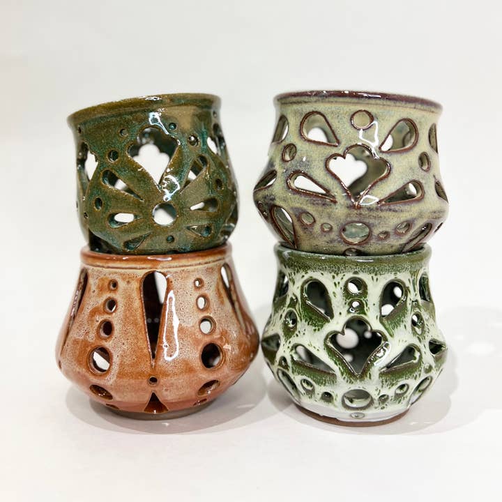 KF Stoneware - Wholesale Candle Holder - Carved Ceramic Votive, candle holder