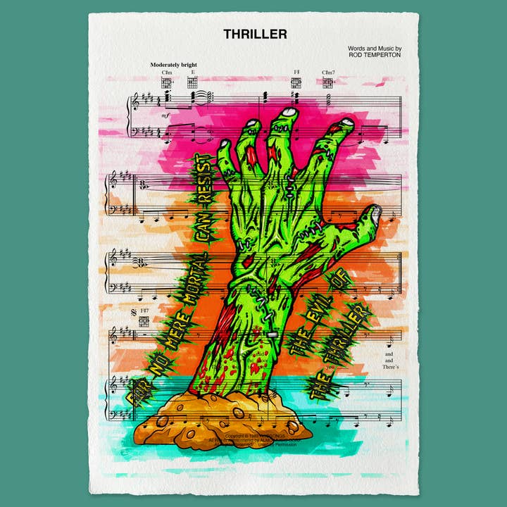 Impression murale Thriller Sheet Music pour la vente par Cup of Tea Creative