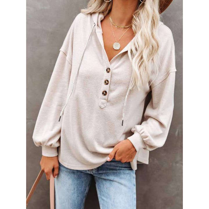 Hoodie met knopen Casual losse effen kleur sweatshirt voor wholesale door Tourtiwi