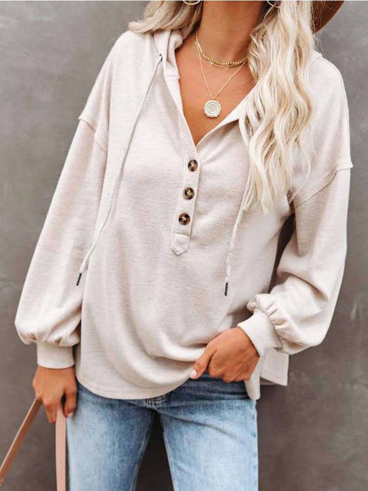 Tourtiwi - Vente Sweat à capuche – femme - Sweat à capuche boutonné décontracté de couleur unie