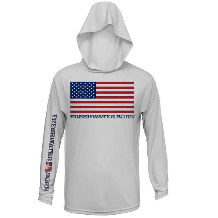Michigan USA Freshwater Born Men's Long Sleeve UPF 50+ Dry-Fit Hoodie for wholesale by Saltwater Born
