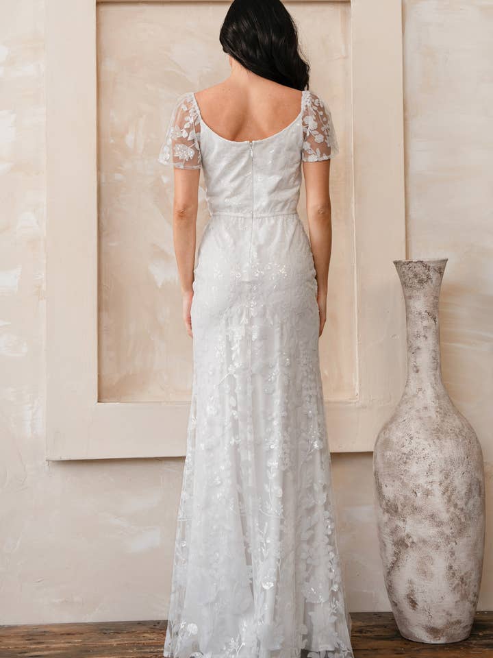 Rosemore Couture - Wholesale Gown - Women's - FLORAL SEQUINED MAXI DRESS WITH SLEEVES11