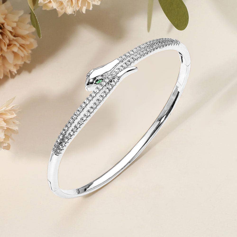 Sensibling Corp. - Wholesale Bangle Bracelet - SECRET BOX_Stainless Steel Rhinestone Pave Sleek Snake Hinged Bangle Bracelet4