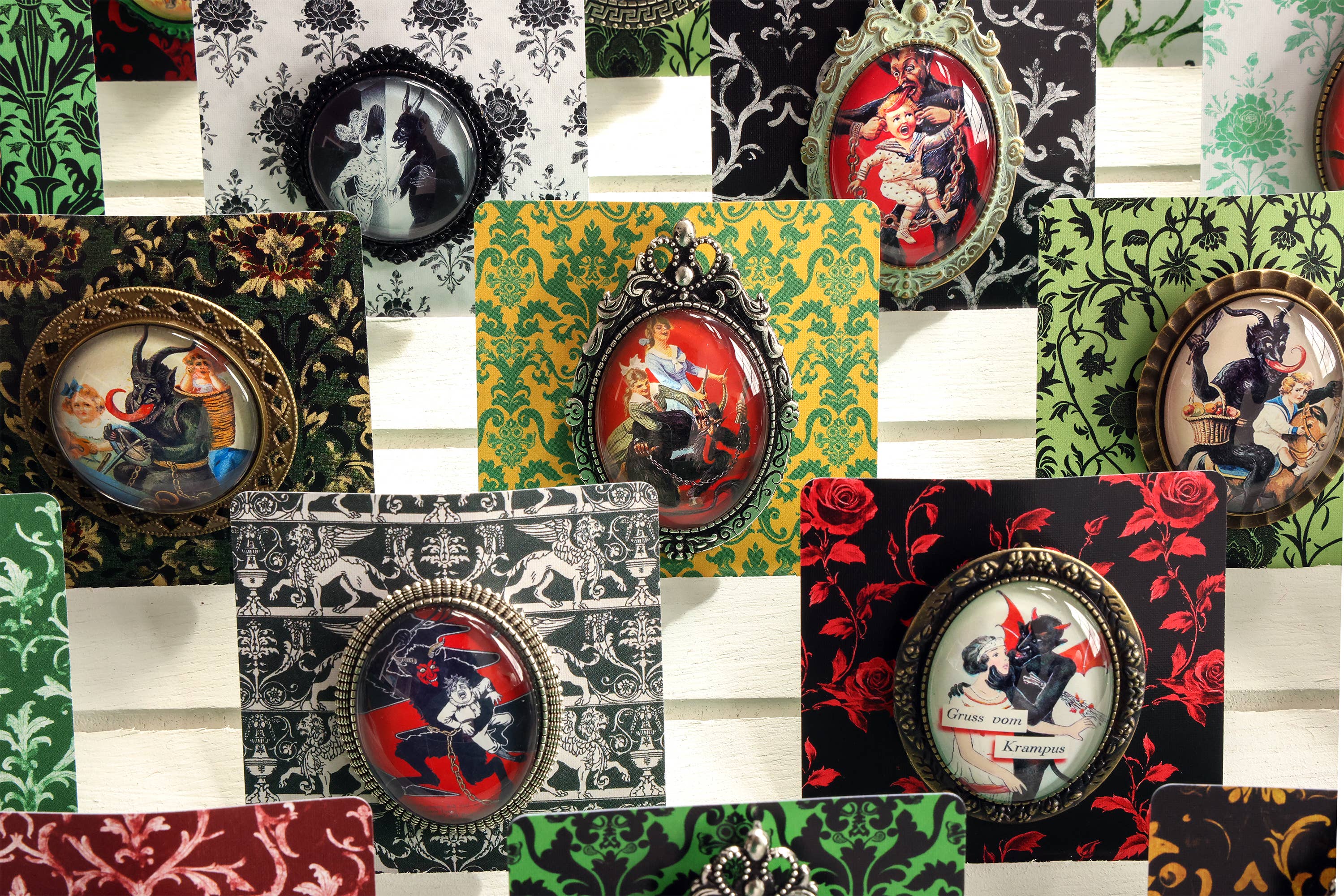 Asunder Bazaar - Wholesale Brooch - 20pc Krampus Brooches on Cards9