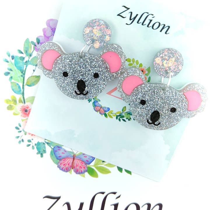 Zyllion - Wholesale Dangle earrings - Koala Dangle Sterling Silver Earrings