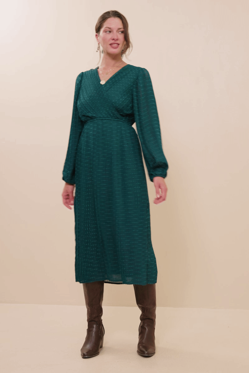 taling Dames geplooide Swiss Dot overslagjurk voor groothandel op Faire1