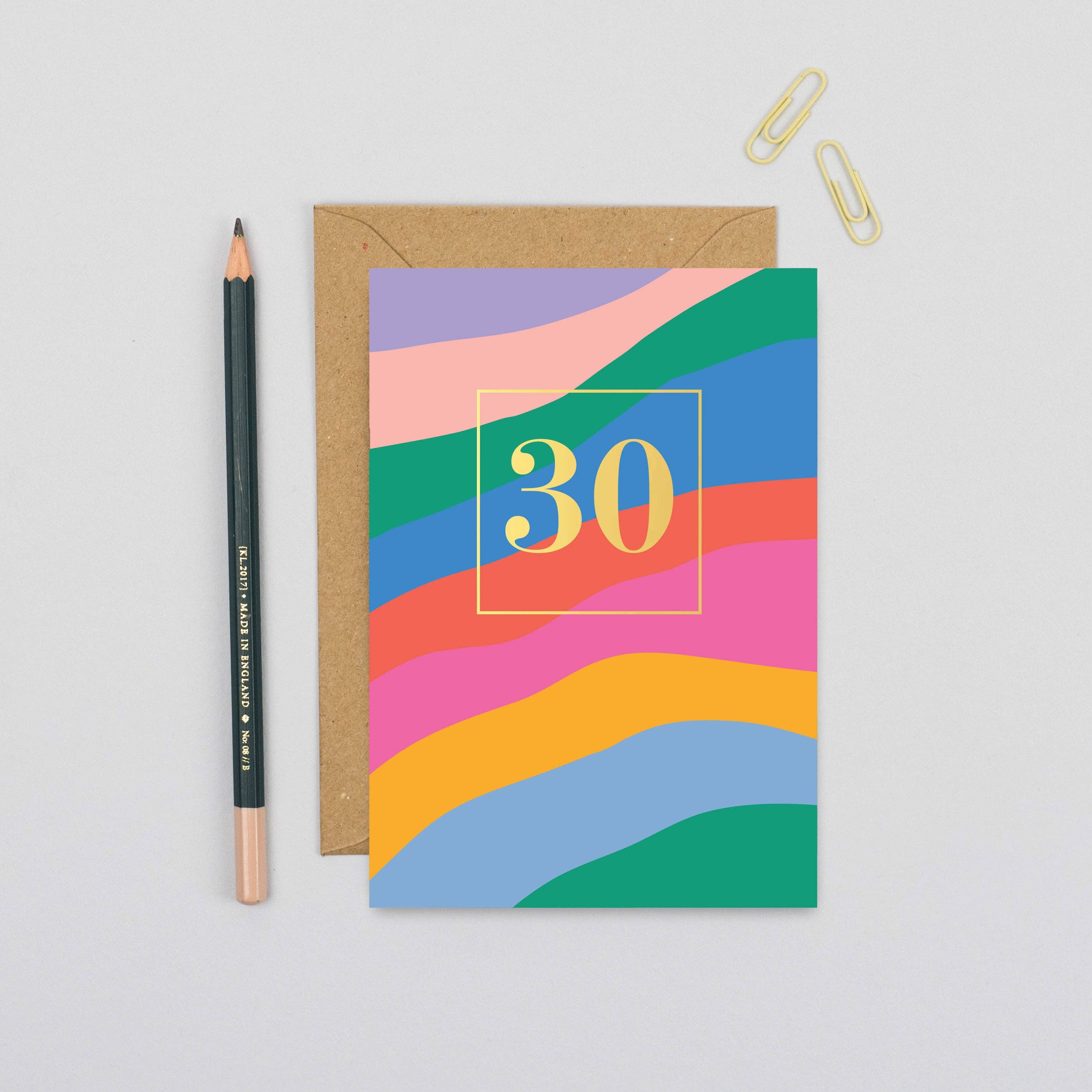 Mifkins – wholesale Birthday card – Vibrant Striped 30th Birthday Card with Gold Foil Number1